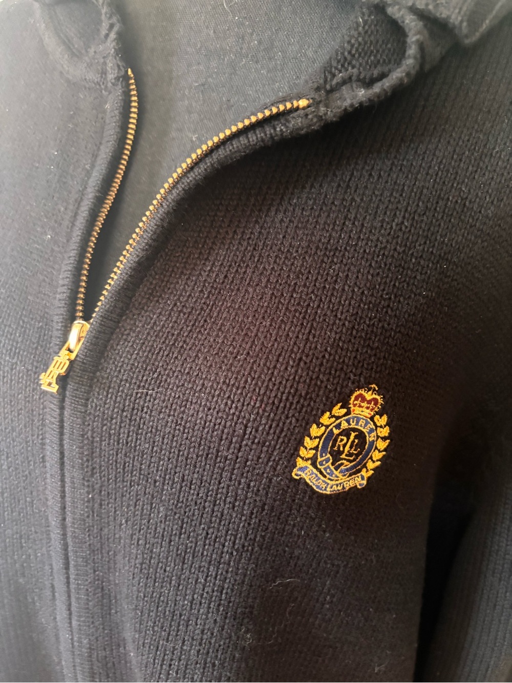 Lauren by Ralph Lauren Black Zip up Hoodie Sweater with Gold Crest 1X - Picture 2 of 10